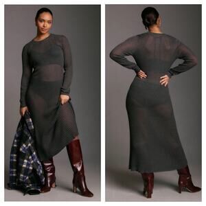 Daily Practice by Anthropologie Sheer Sparkle Sweater Midi Dress Medium Knit